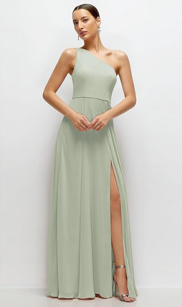 chiffon one-shoulder maxi dress with circle skirt