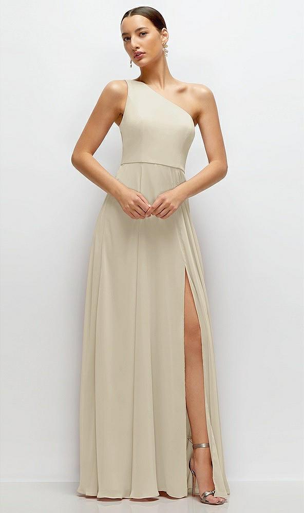 chiffon one-shoulder maxi dress with circle skirt