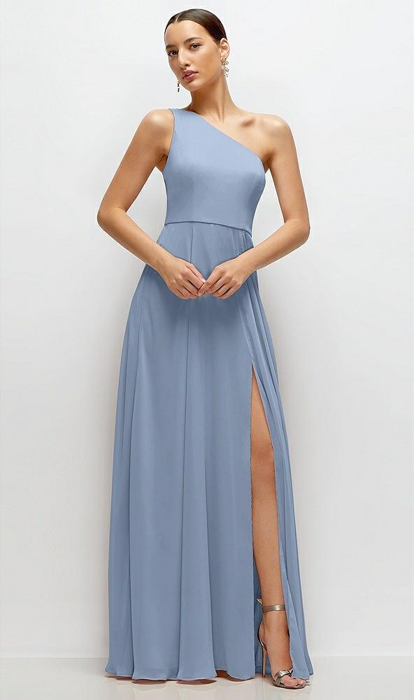 chiffon one-shoulder maxi dress with circle skirt
