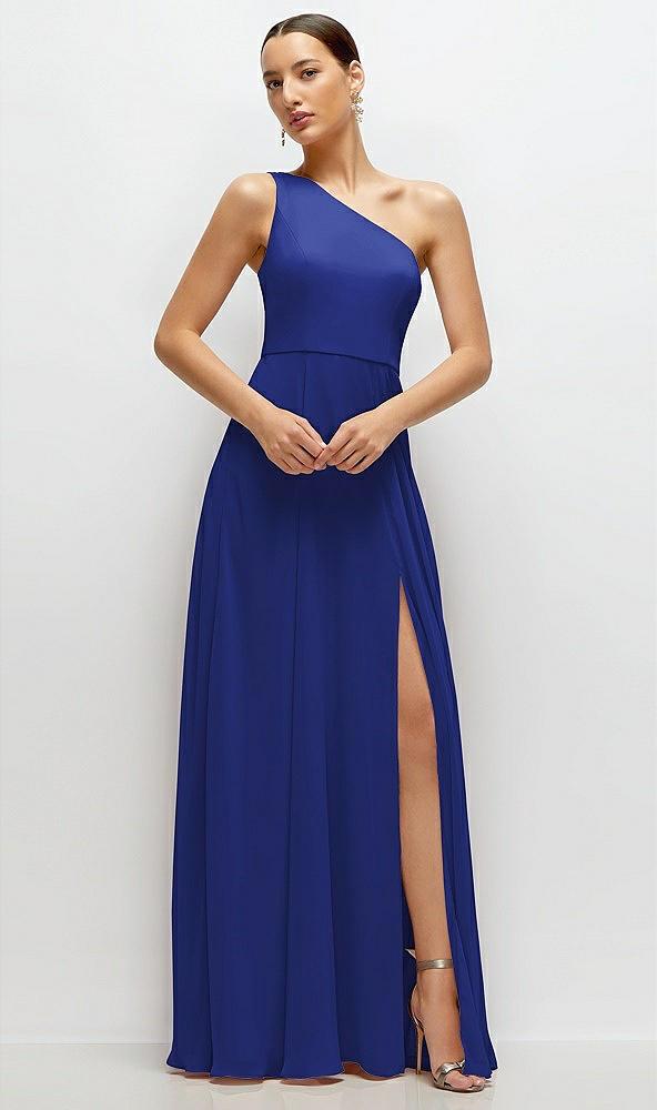 chiffon one-shoulder maxi dress with circle skirt