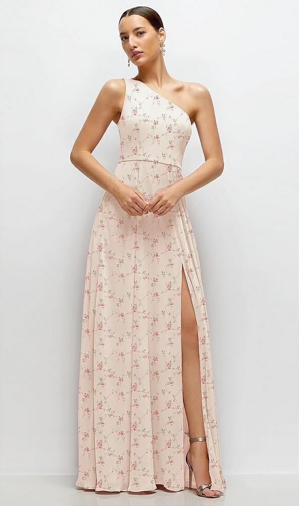 chiffon one-shoulder maxi dress with circle skirt