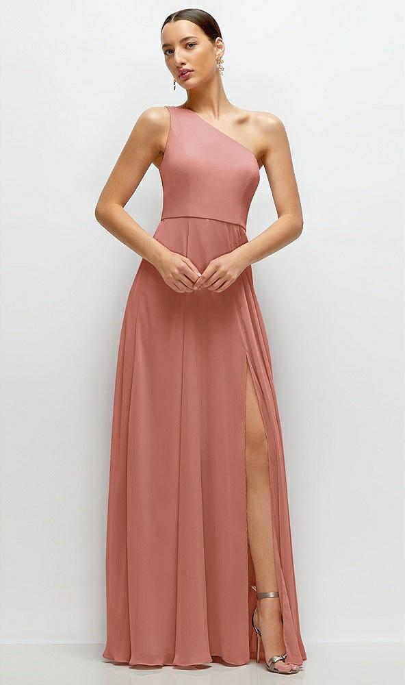 chiffon one-shoulder maxi dress with circle skirt