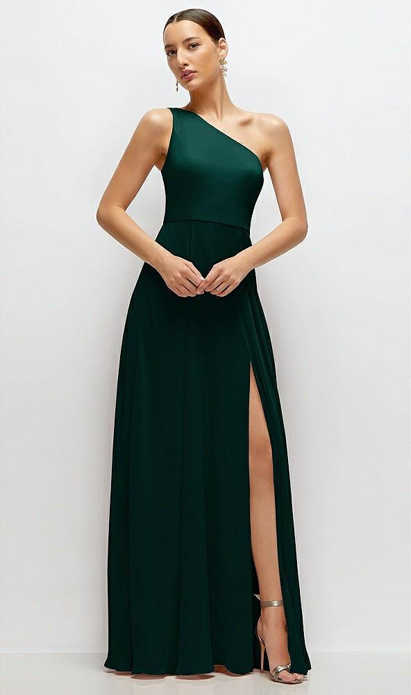 chiffon one-shoulder maxi dress with circle skirt