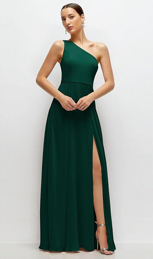 chiffon one-shoulder maxi dress with circle skirt