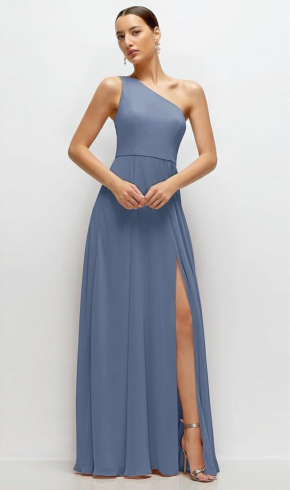 chiffon one-shoulder maxi dress with circle skirt
