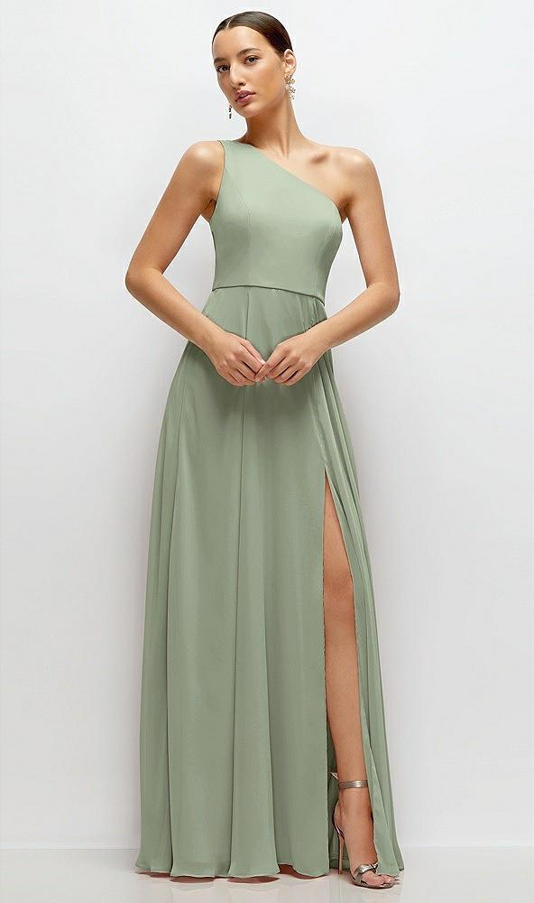 chiffon one-shoulder maxi dress with circle skirt