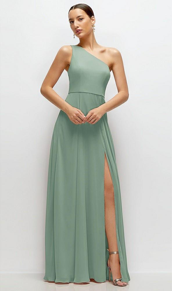 chiffon one-shoulder maxi dress with circle skirt