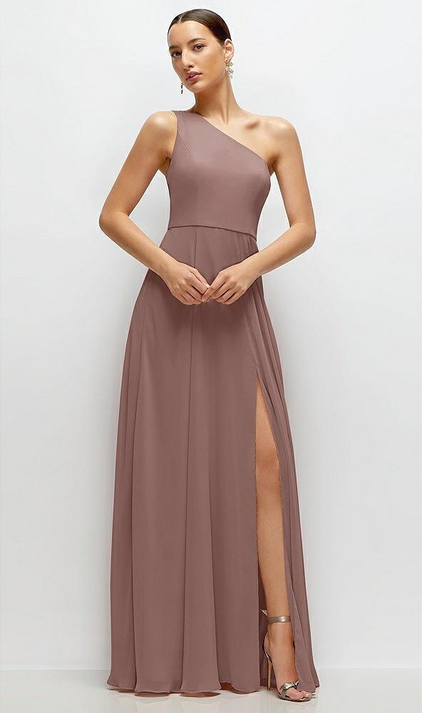 chiffon one-shoulder maxi dress with circle skirt