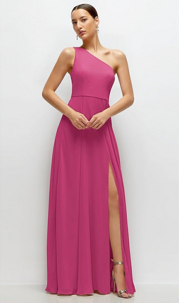 chiffon one-shoulder maxi dress with circle skirt