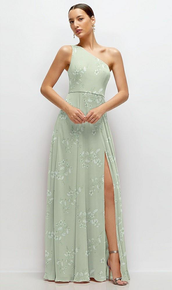 chiffon one-shoulder maxi dress with circle skirt