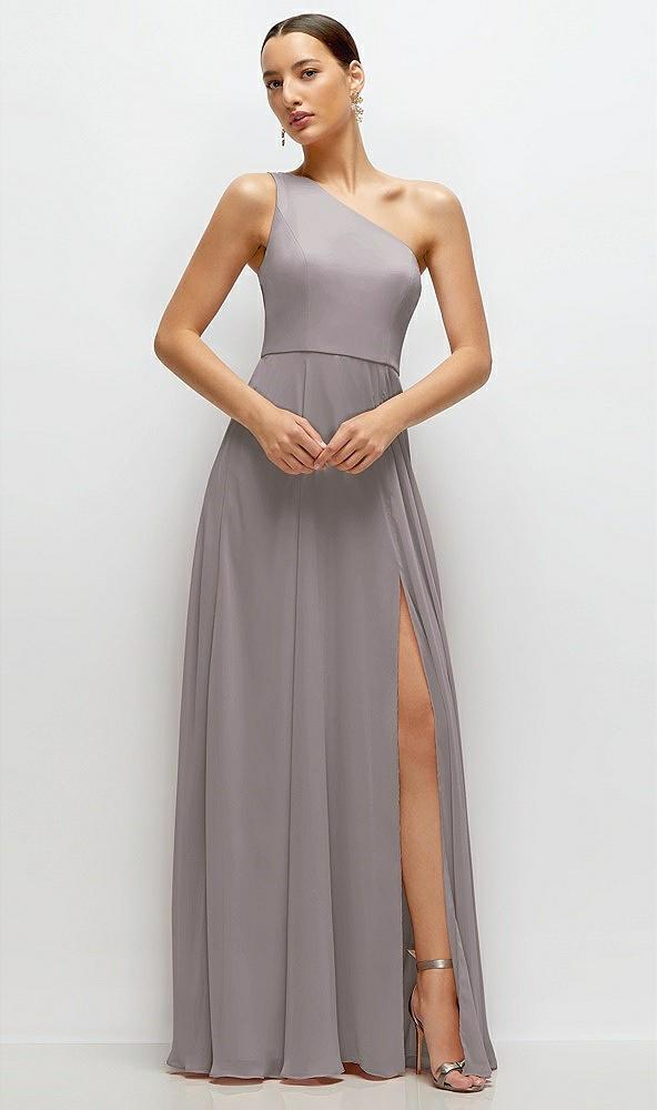 chiffon one-shoulder maxi dress with circle skirt