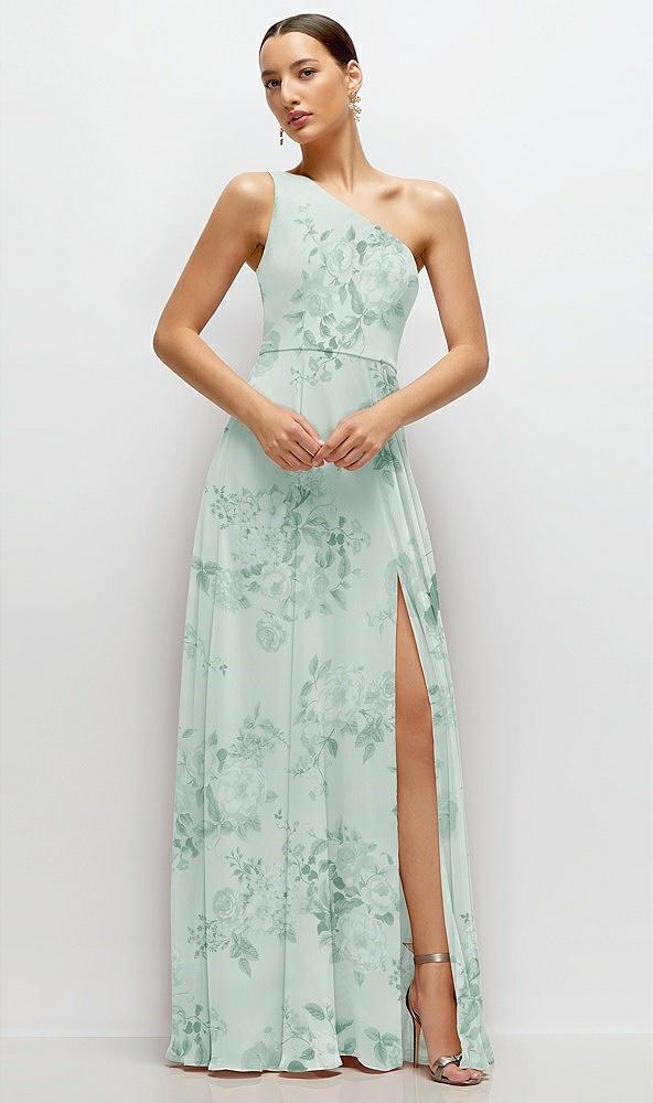 chiffon one-shoulder maxi dress with circle skirt