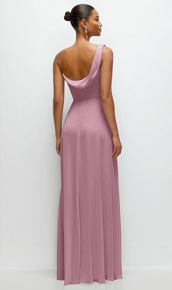 chiffon one-shoulder maxi dress with draped cowl neckline