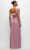 chiffon one-shoulder maxi dress with draped cowl neckline