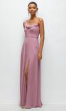 chiffon one-shoulder maxi dress with draped cowl neckline