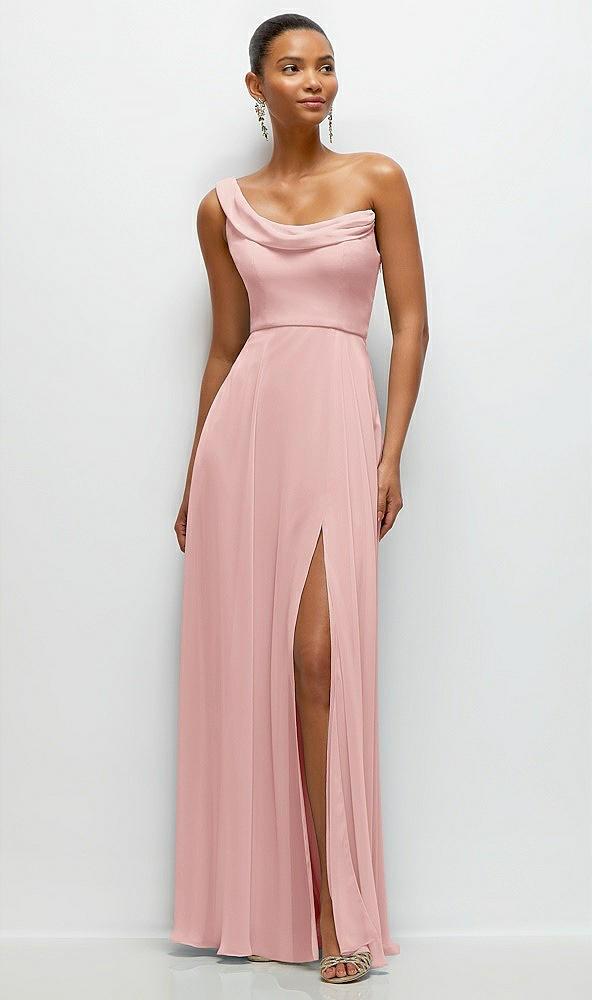 chiffon one-shoulder maxi dress with draped cowl neckline