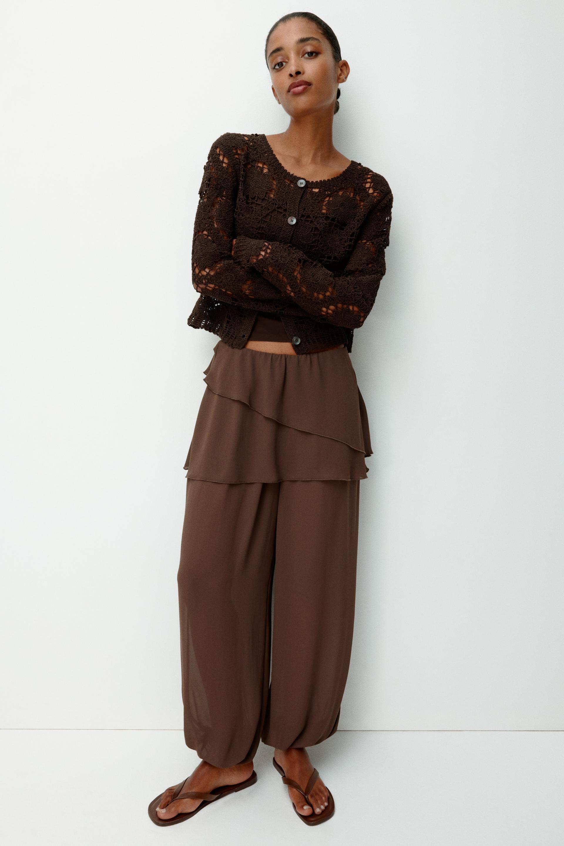 chiffon pants with layered skirt