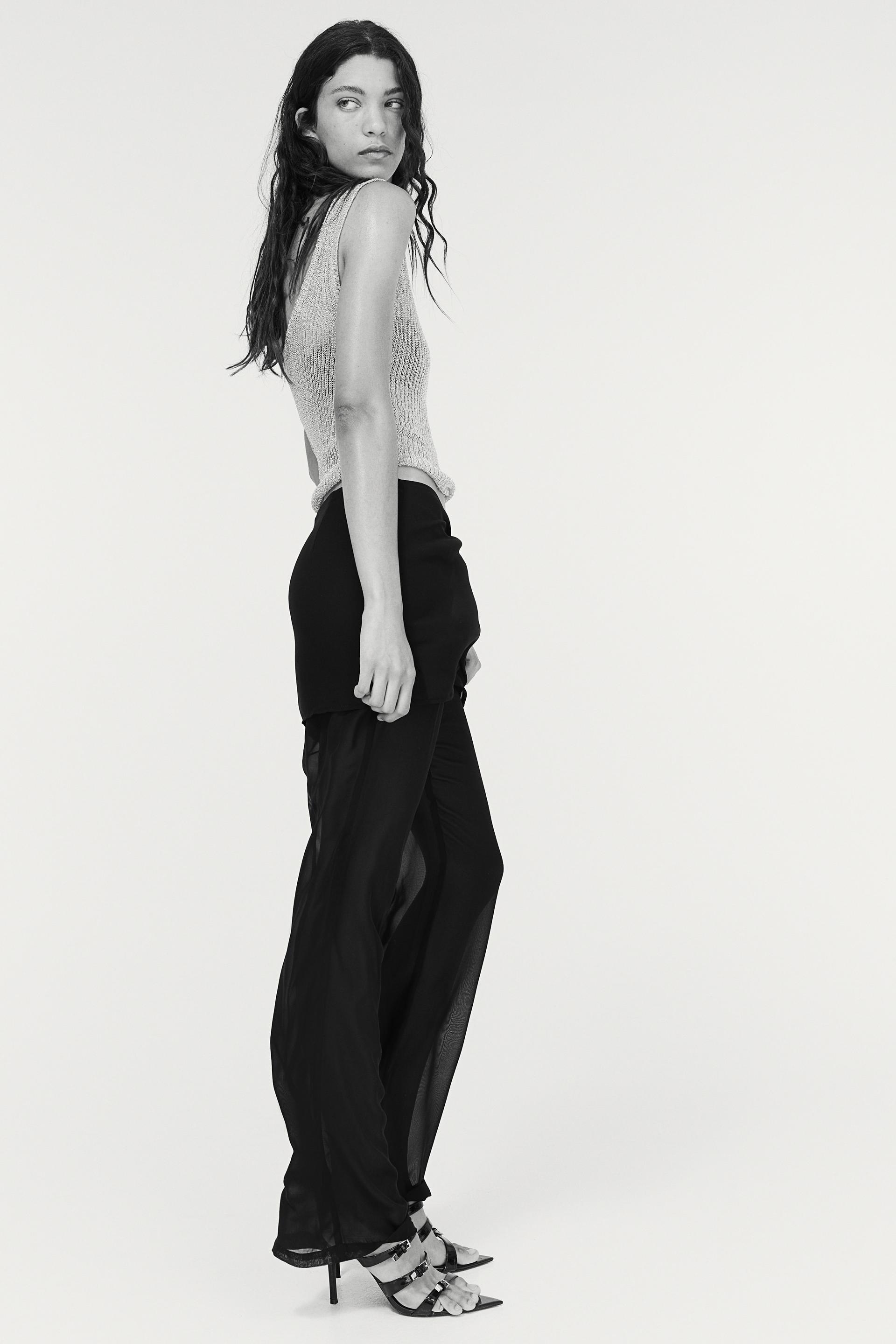 chiffon pants with overskirt