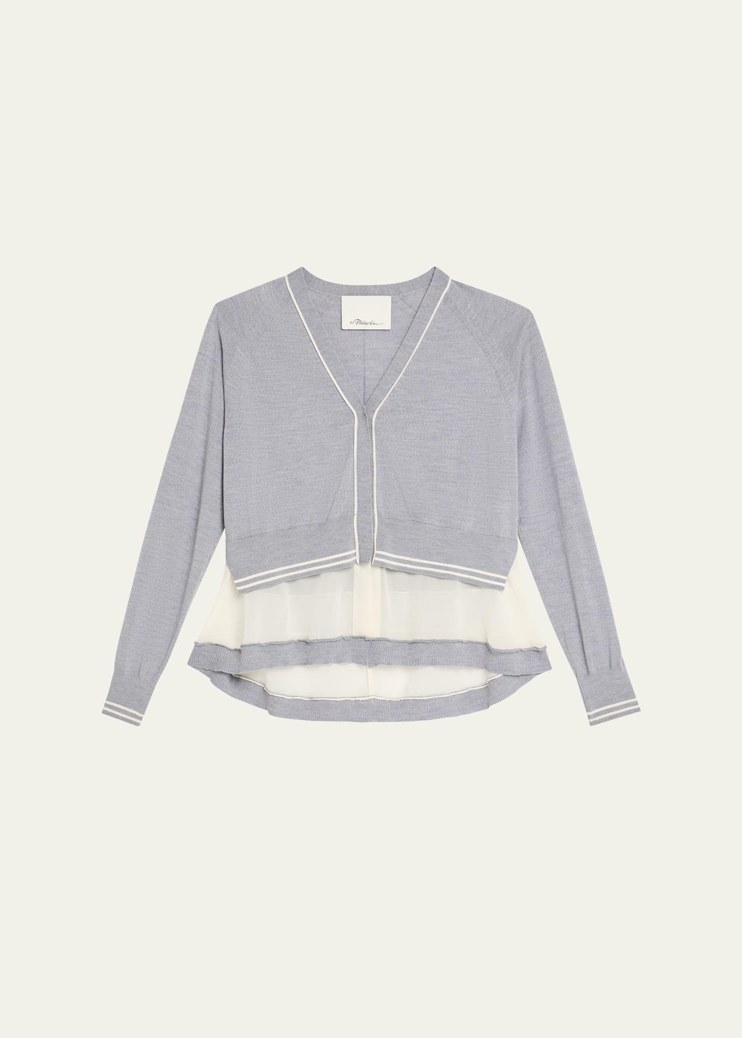 chiffon-trim v-neck cardigan