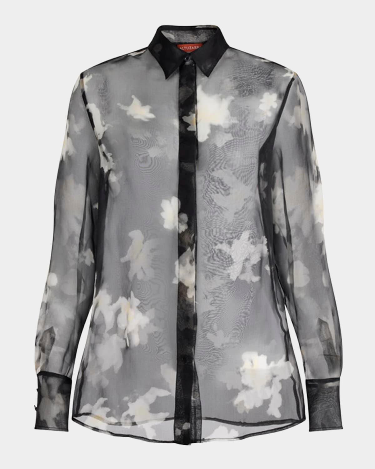 chika floral silk button-down top