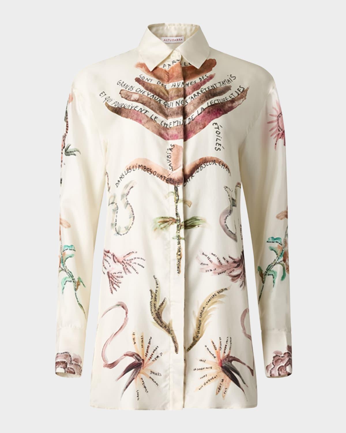 chika printed silk button-down top
