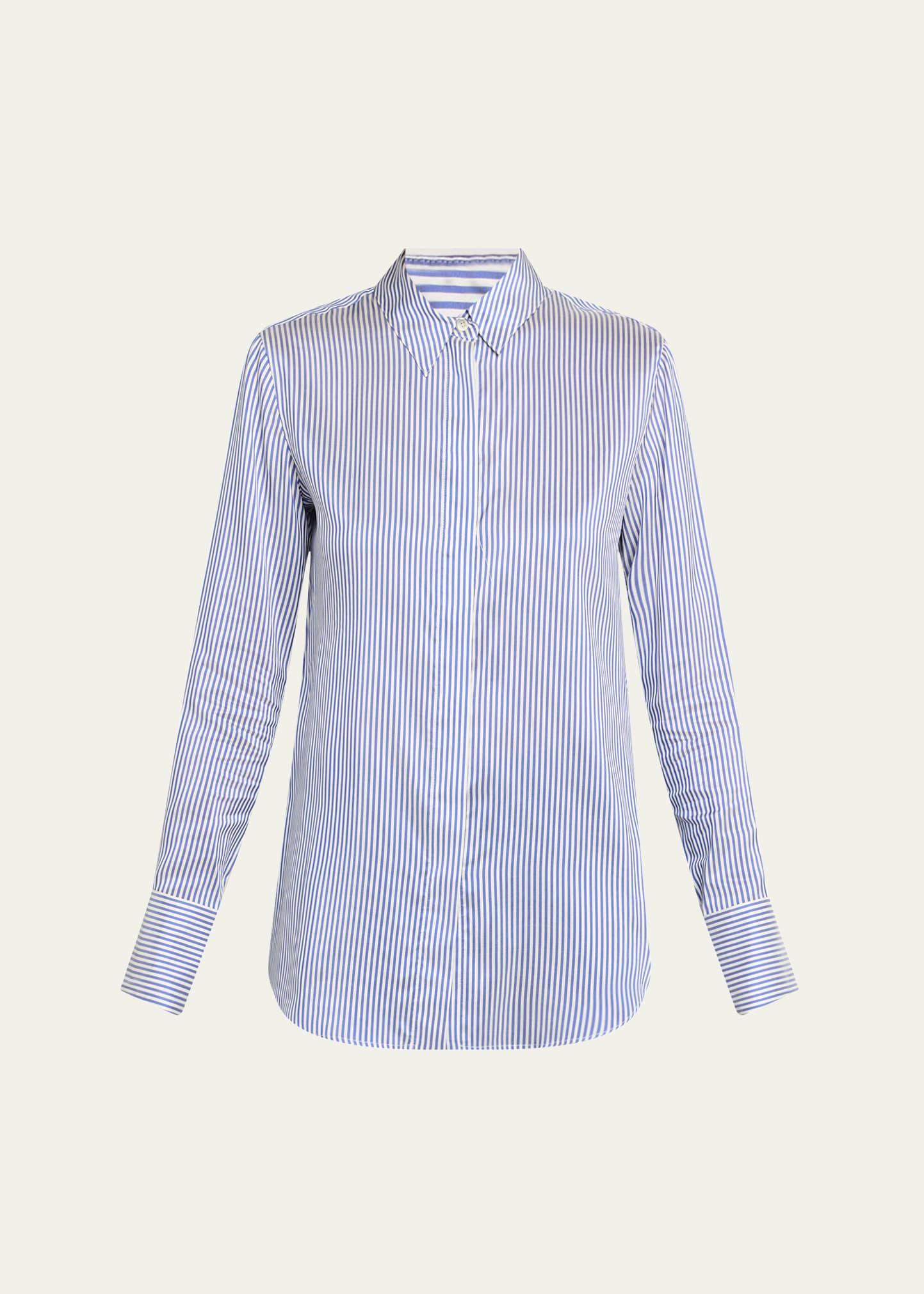 chika stripe button down silk top