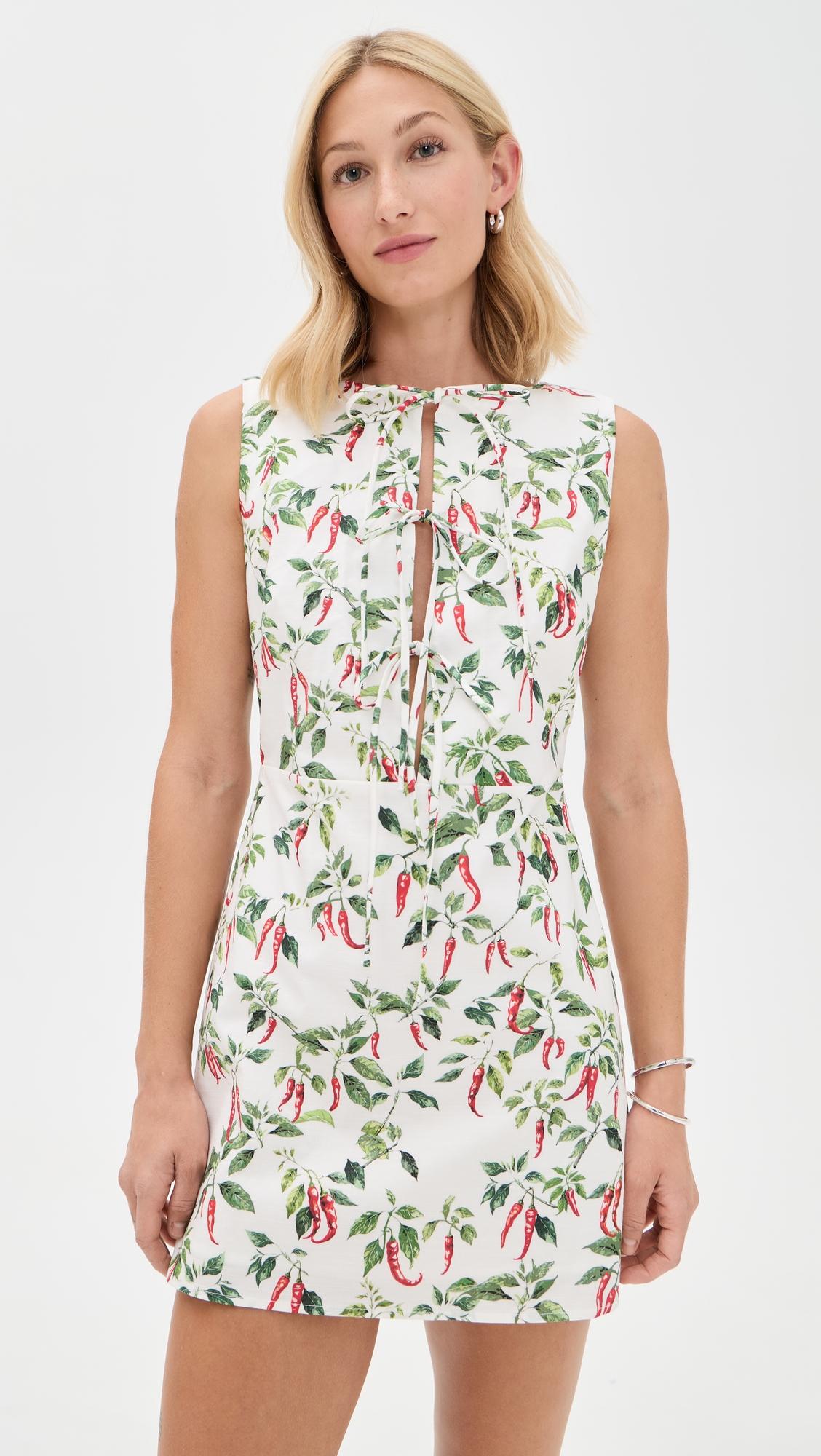 chili print tie front mini dress