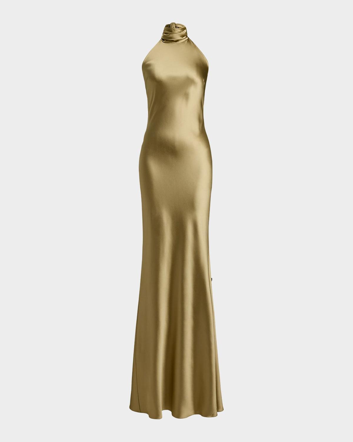 chilton halter stretch satin evening dress