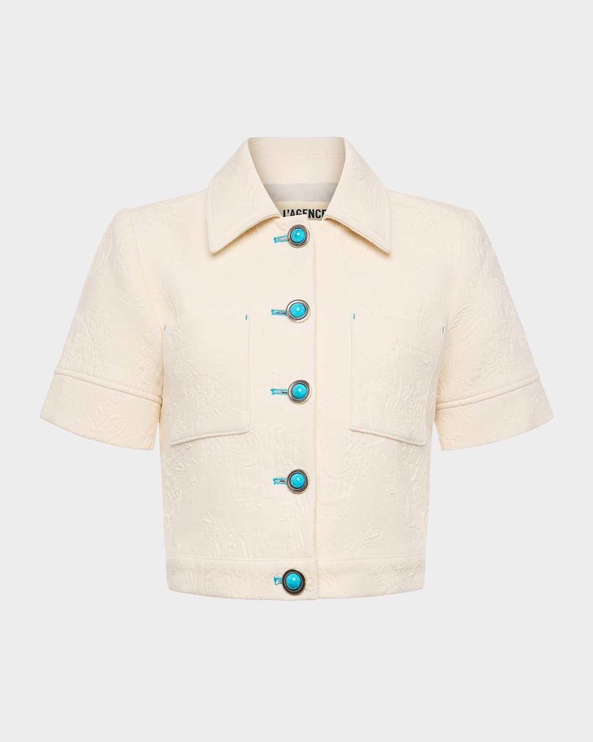 chita floral embossed short-sleeve jacket