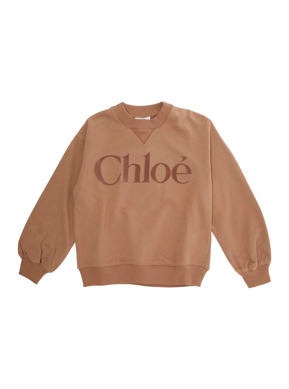 chloé beige sweatshirt with logo lettering on the front in cotton girl