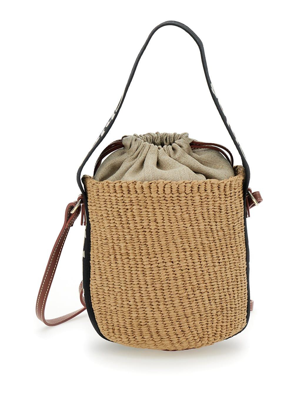 chloé beige woody small handbag in raffia woman
