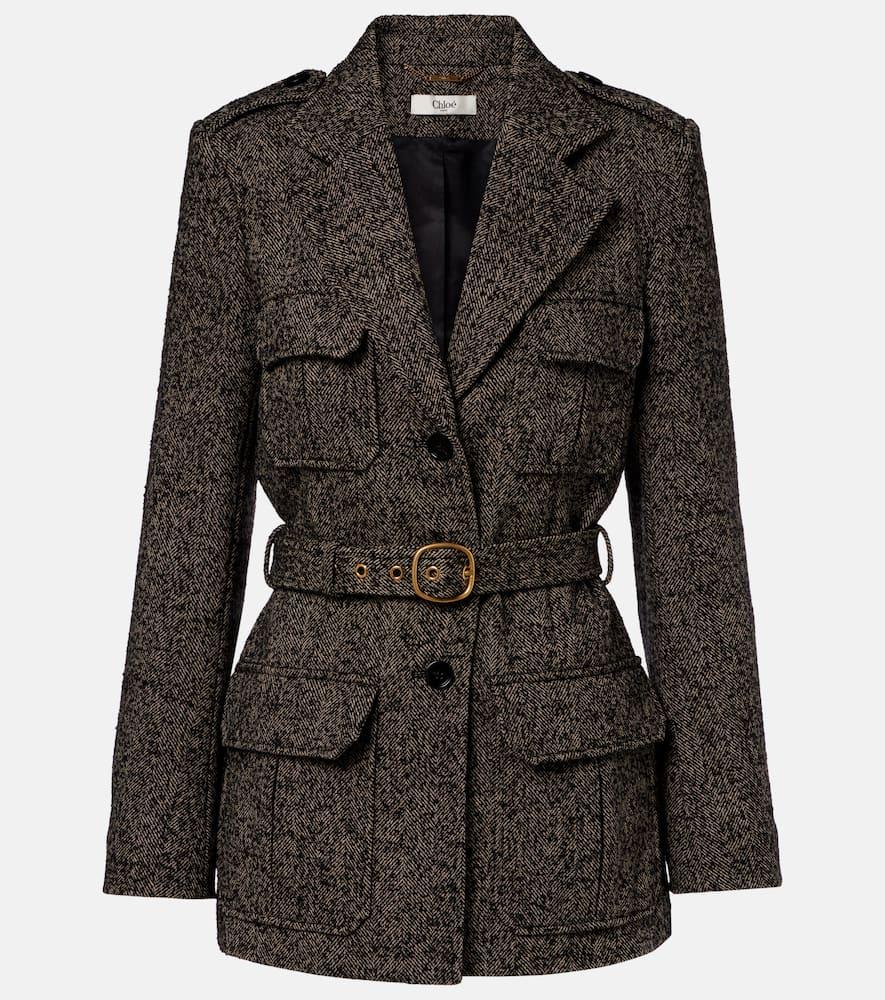 chloé belted herringbone wool