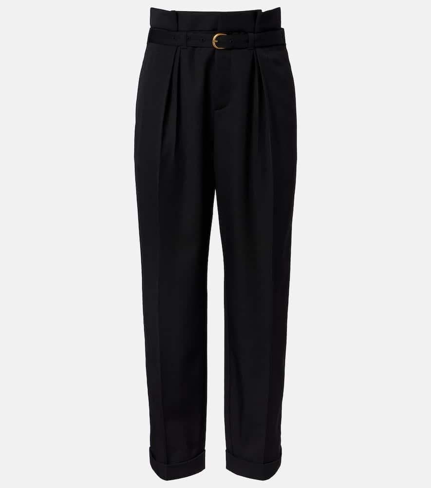 chloé belted pleated virgin wool tapered pants