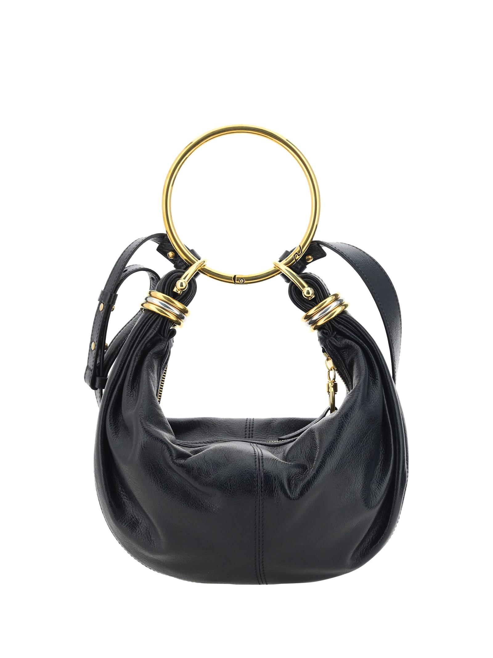chloé black leather bracelet handbag
