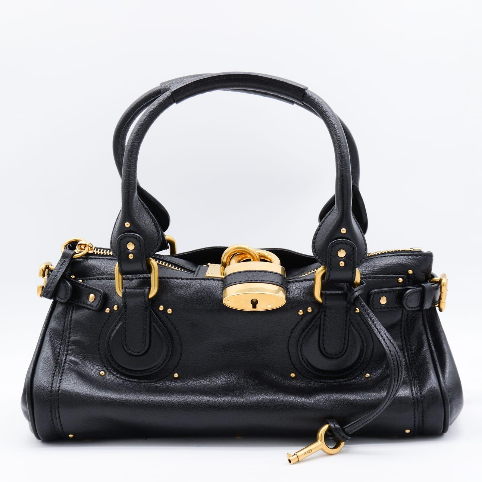 chloé black leather paddingtong top handle bag