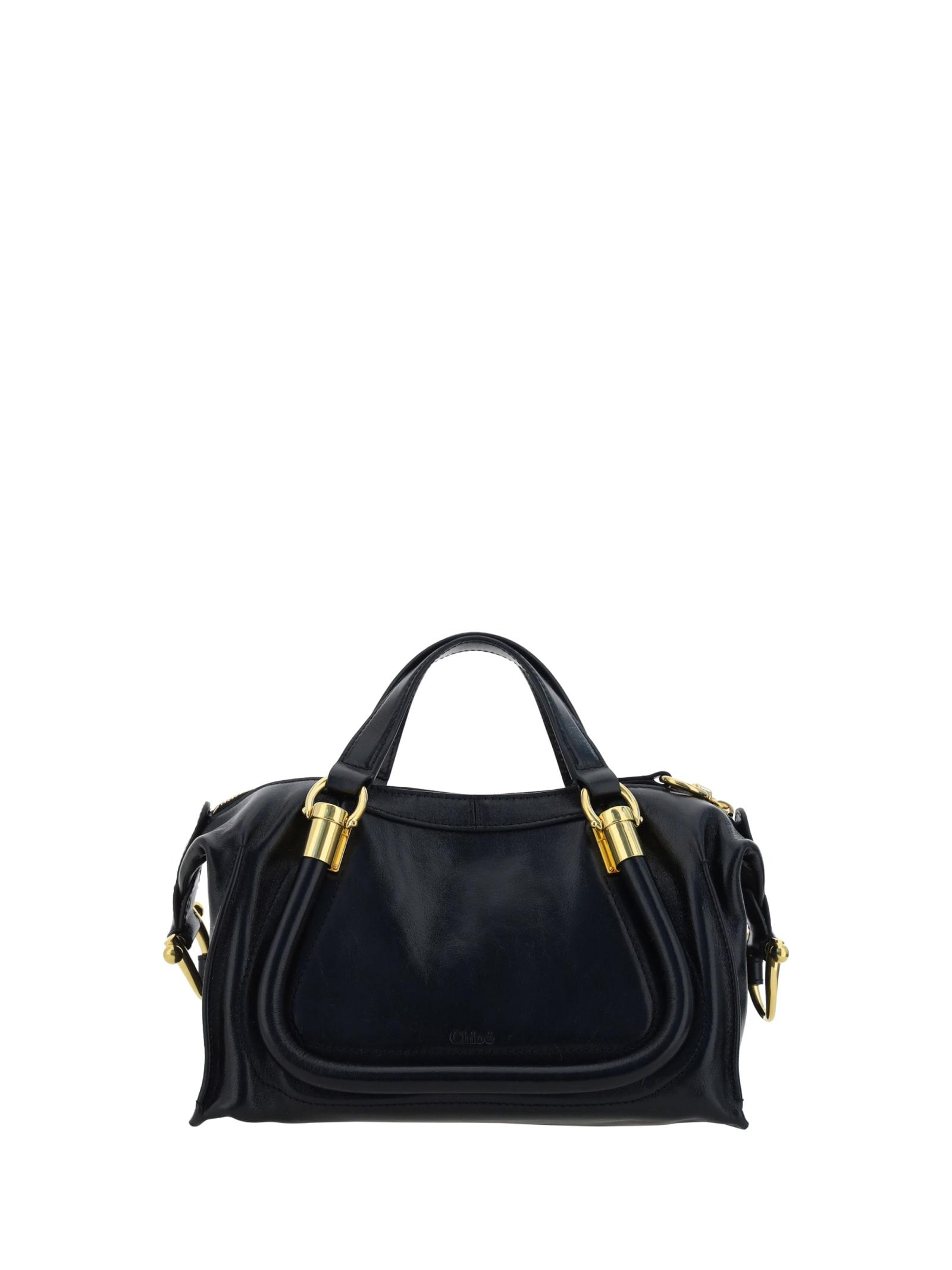 chloé black leather paraty 24 handbag