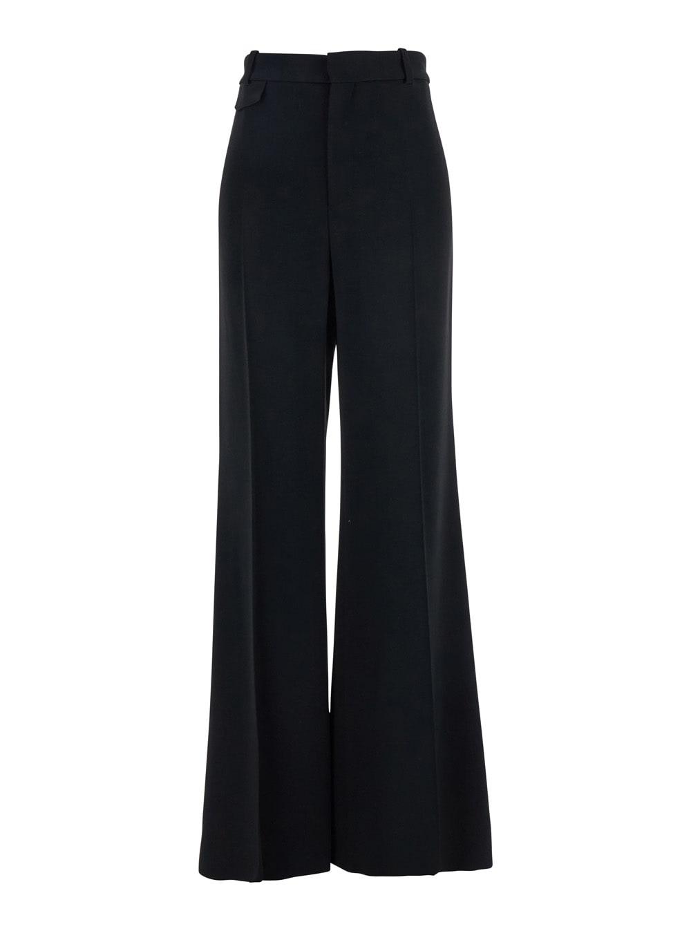 chloé black pants with high waist and wide leg in viscose blend stretch woman