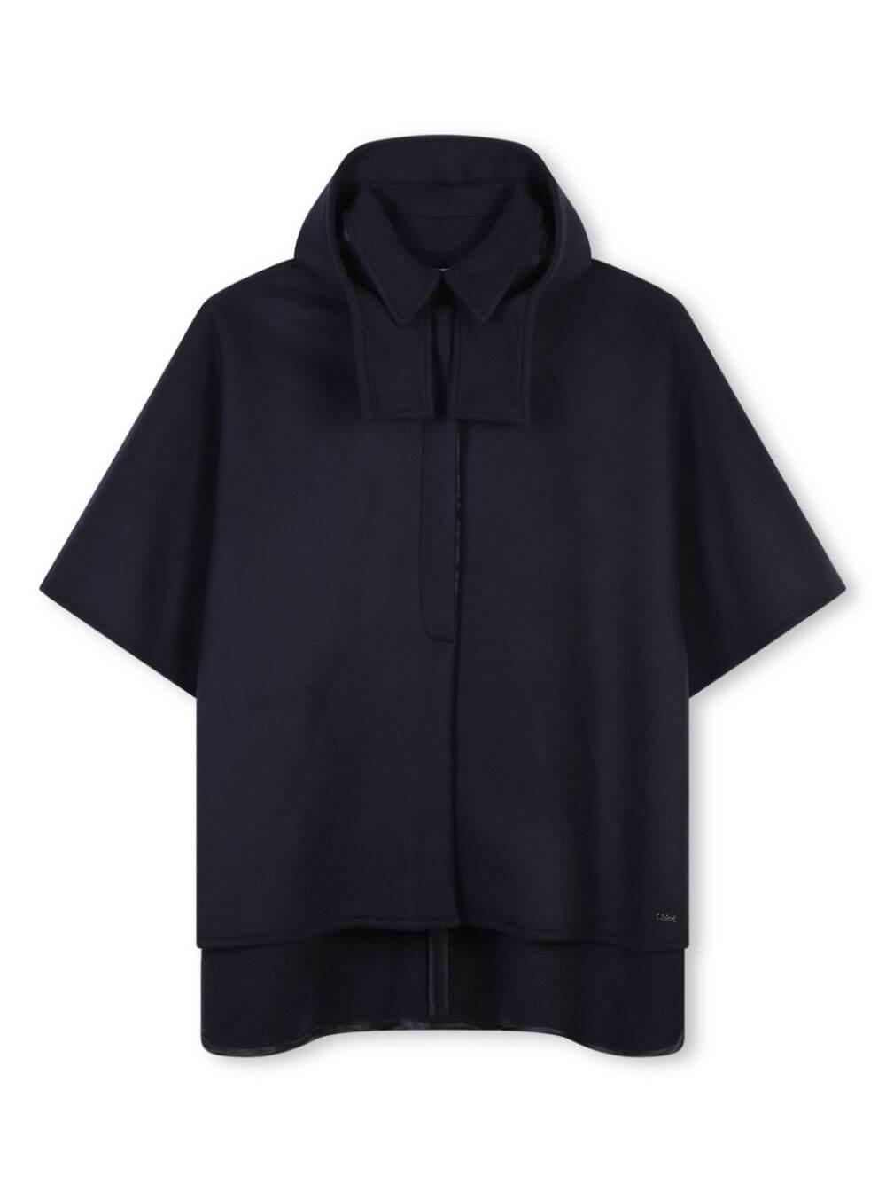 chloé blue hooded coat with collar in wool girl