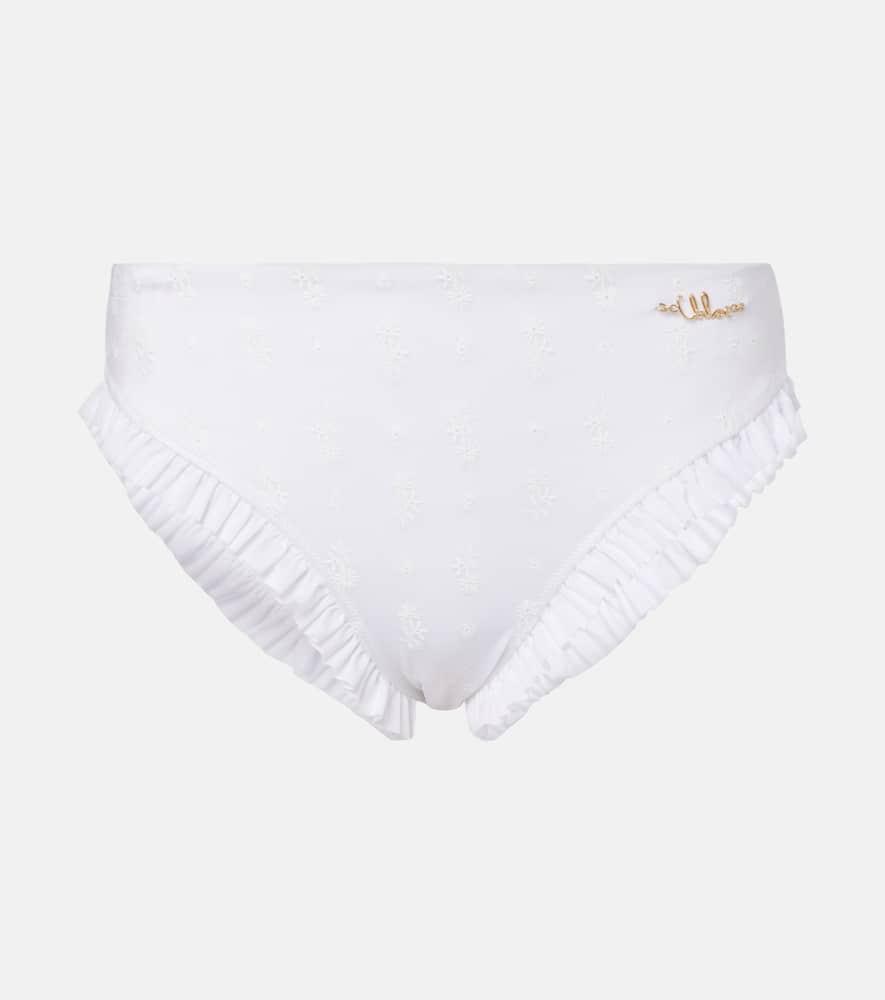 chloé borderie anglaise ruffled bikini bottoms