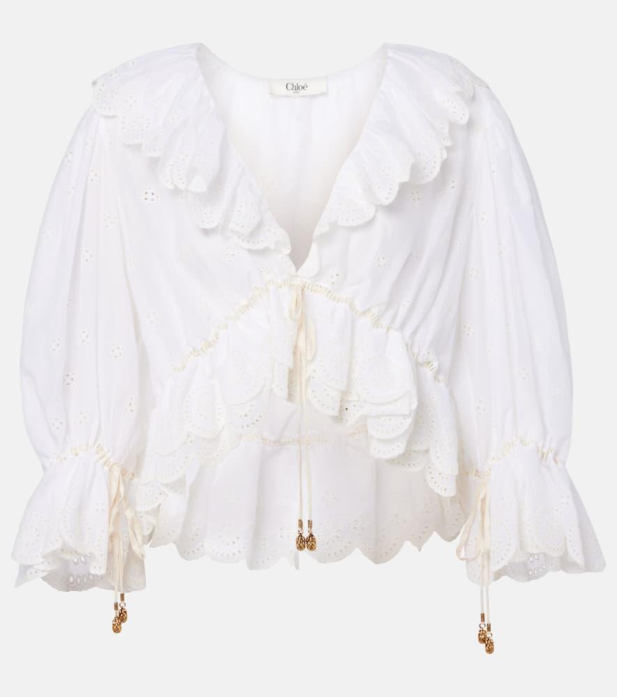 chloé broderie anglaise ruffled cotton blouse