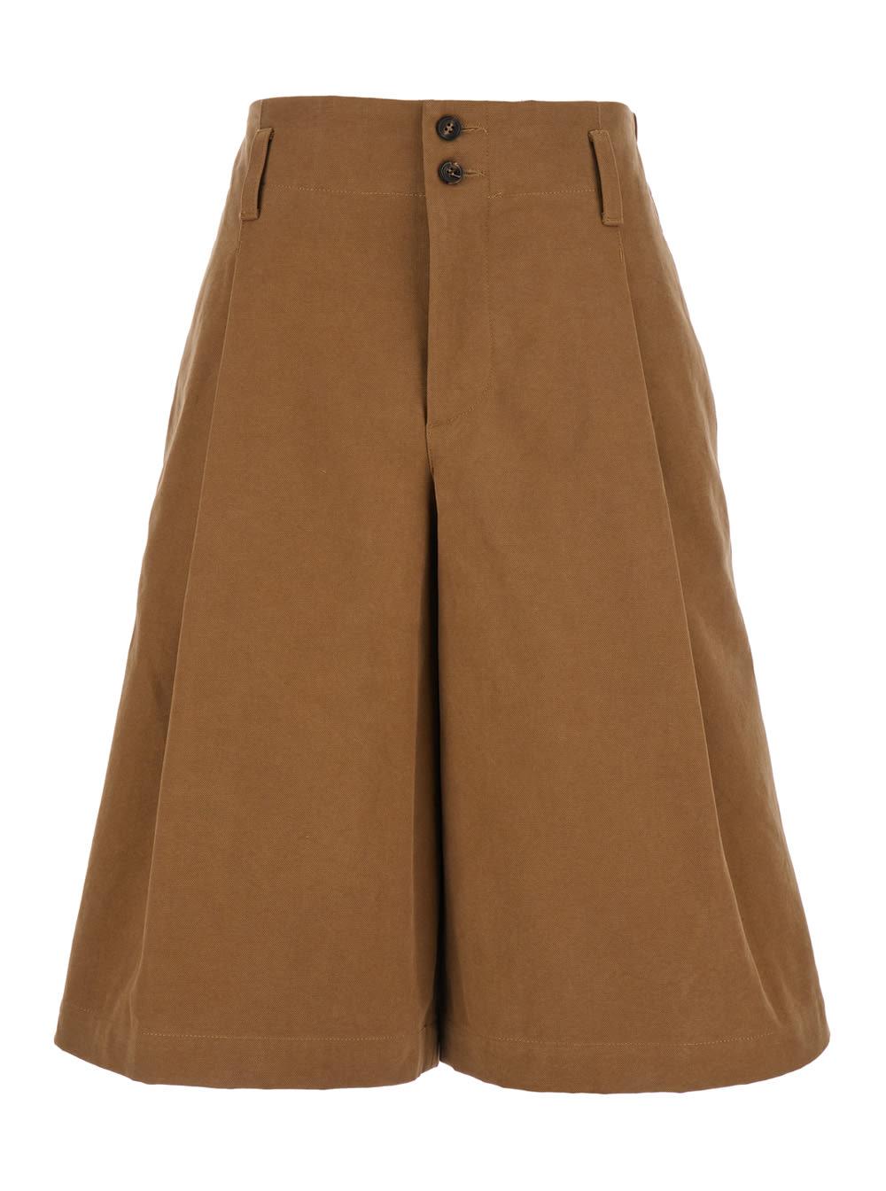 chloé brown bermuda pants with belt loops and wide leg in cotton woman