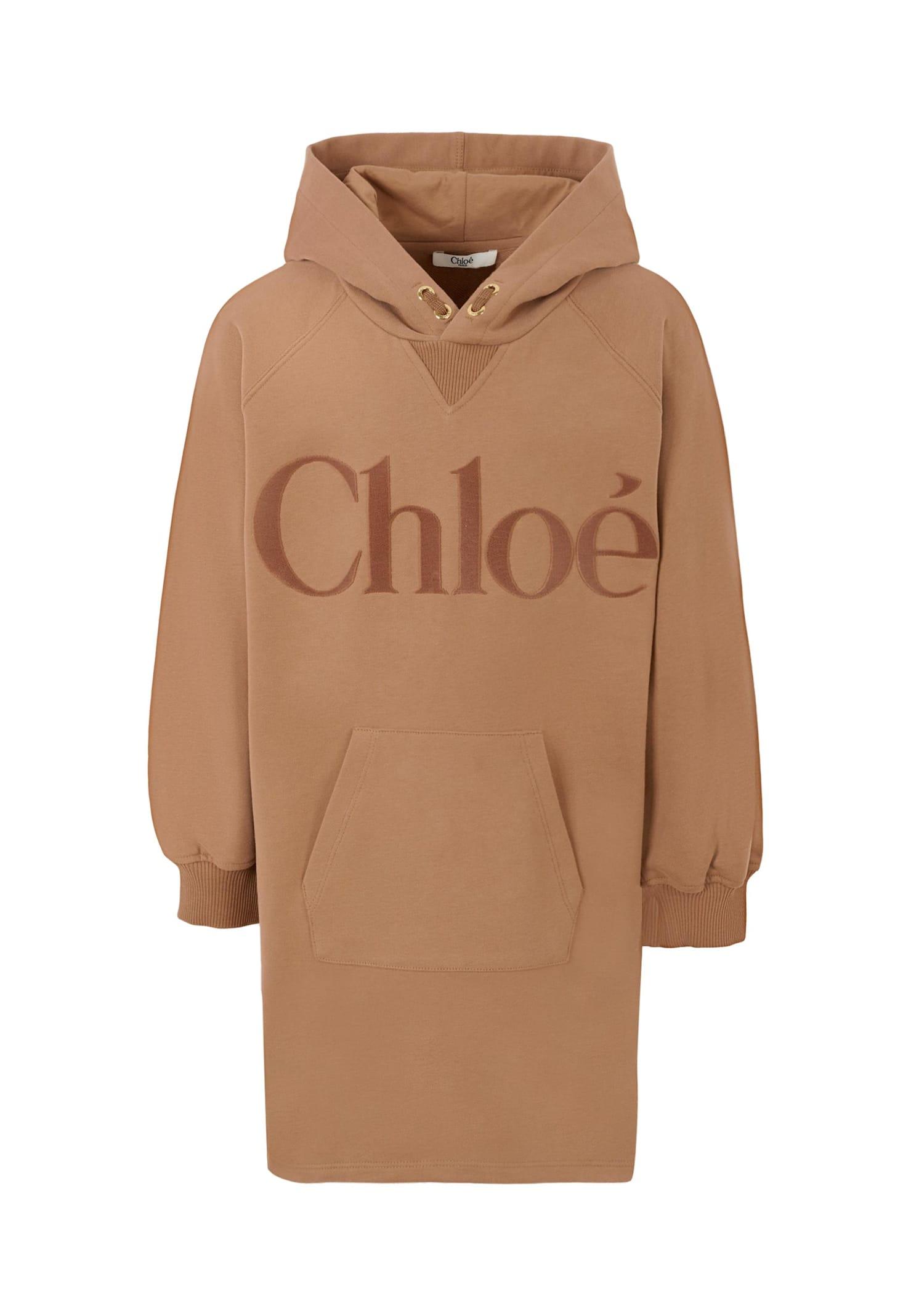 chloé brown dress for girl with logo