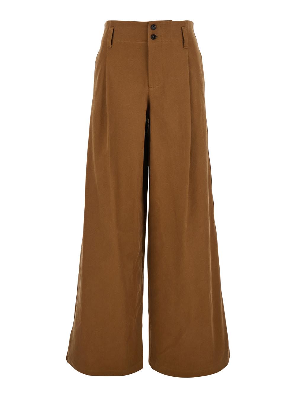 chloé brown pants with belt loops and wide leg in cotton woman