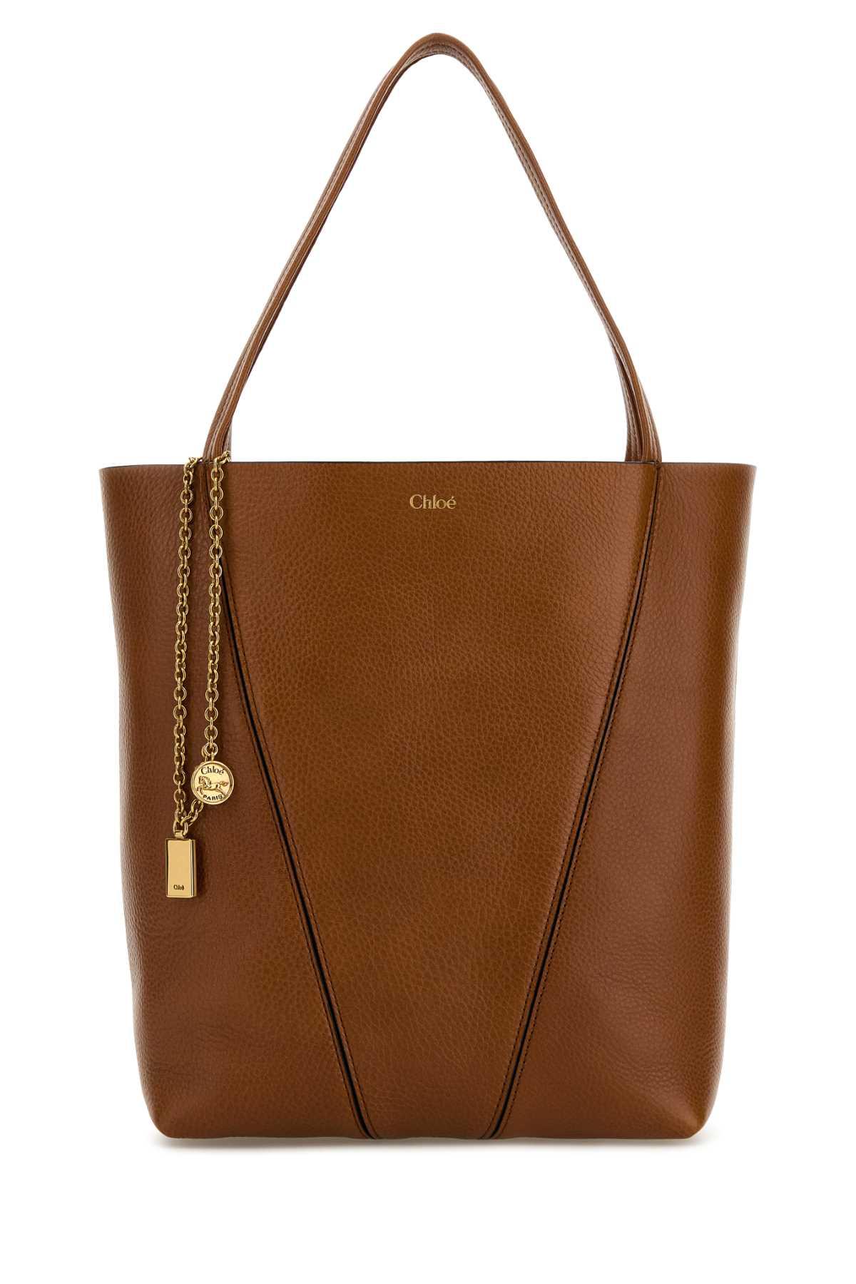 chloé caramel leather spin shopping bag