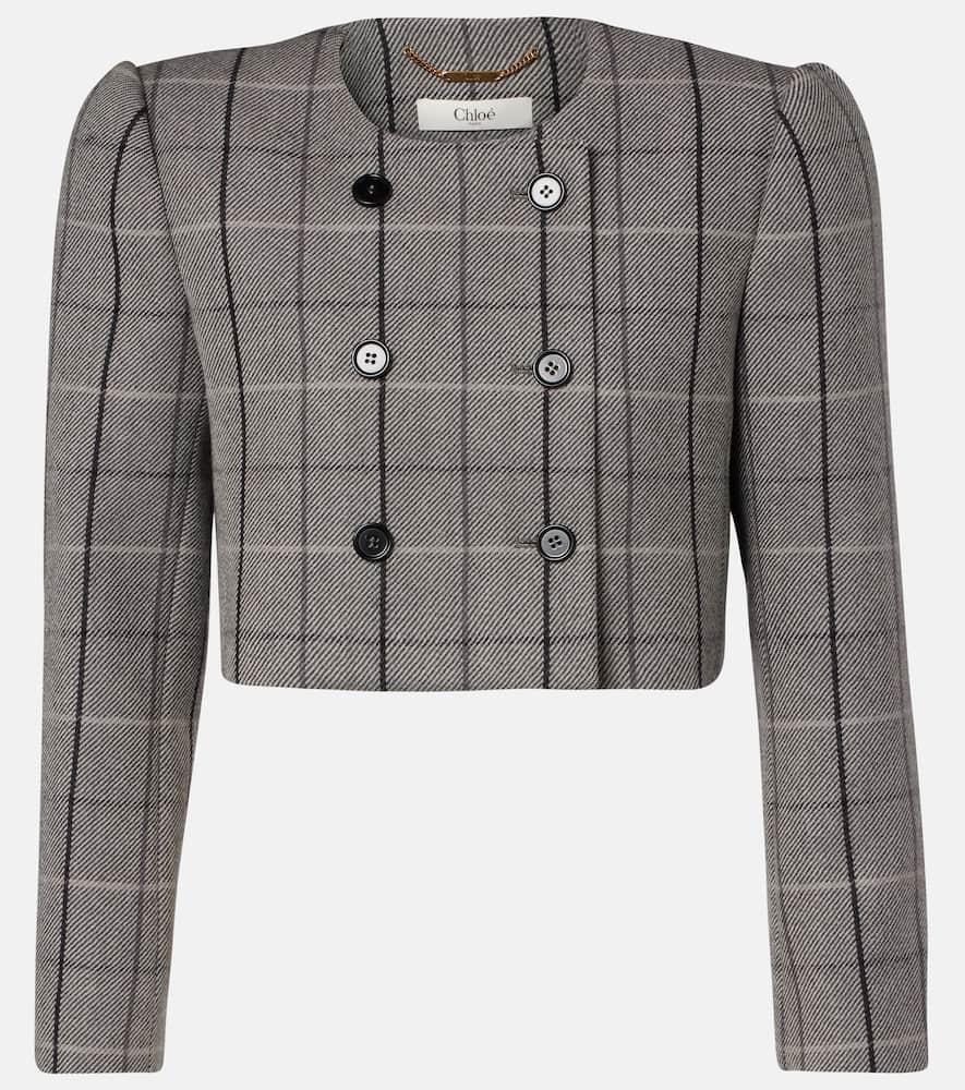 chloé checked cropped wool jacket