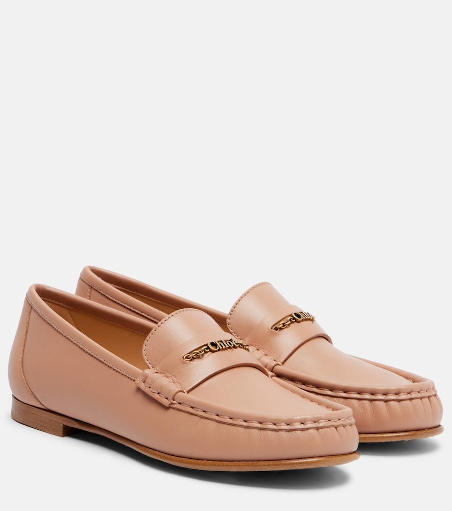 chloé chloé logo embellished leather loafers