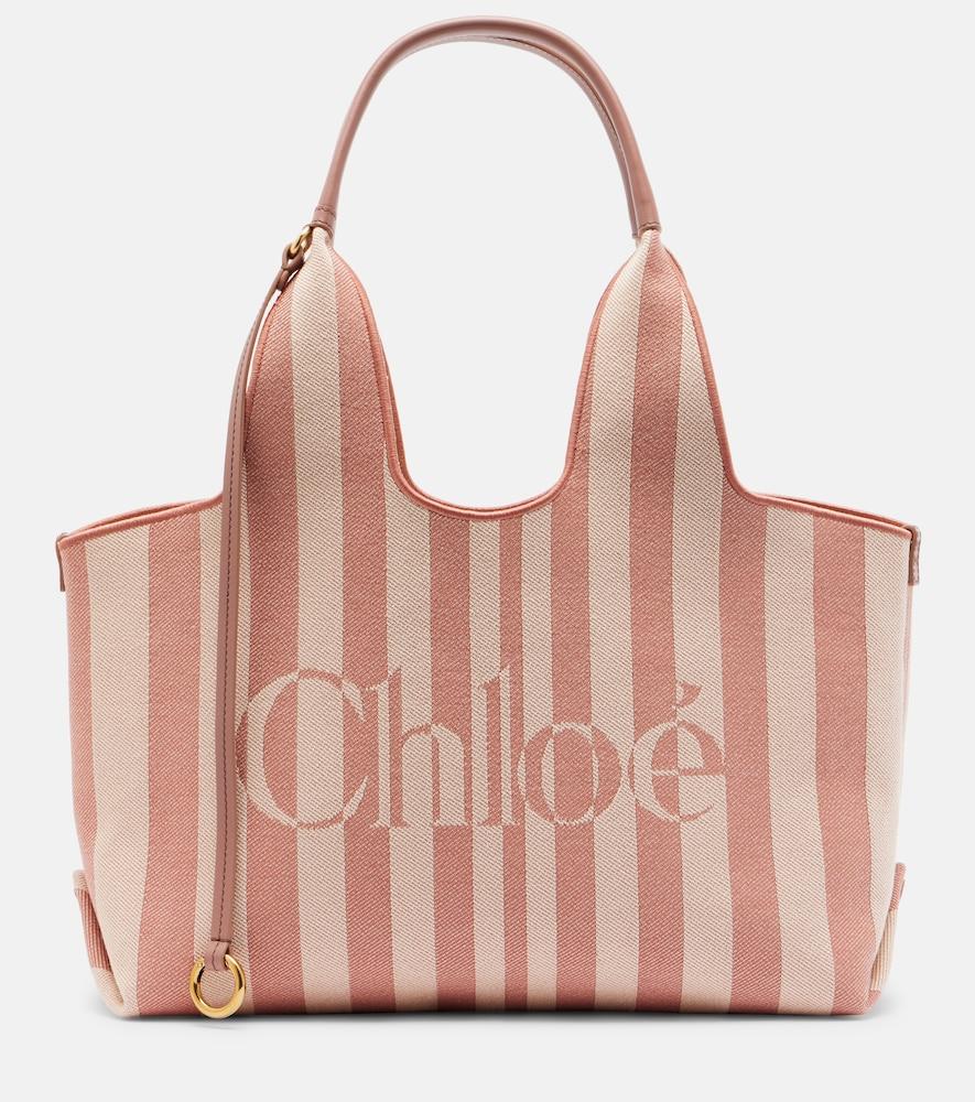 chloé chloé stripy large logo canvas tote bag