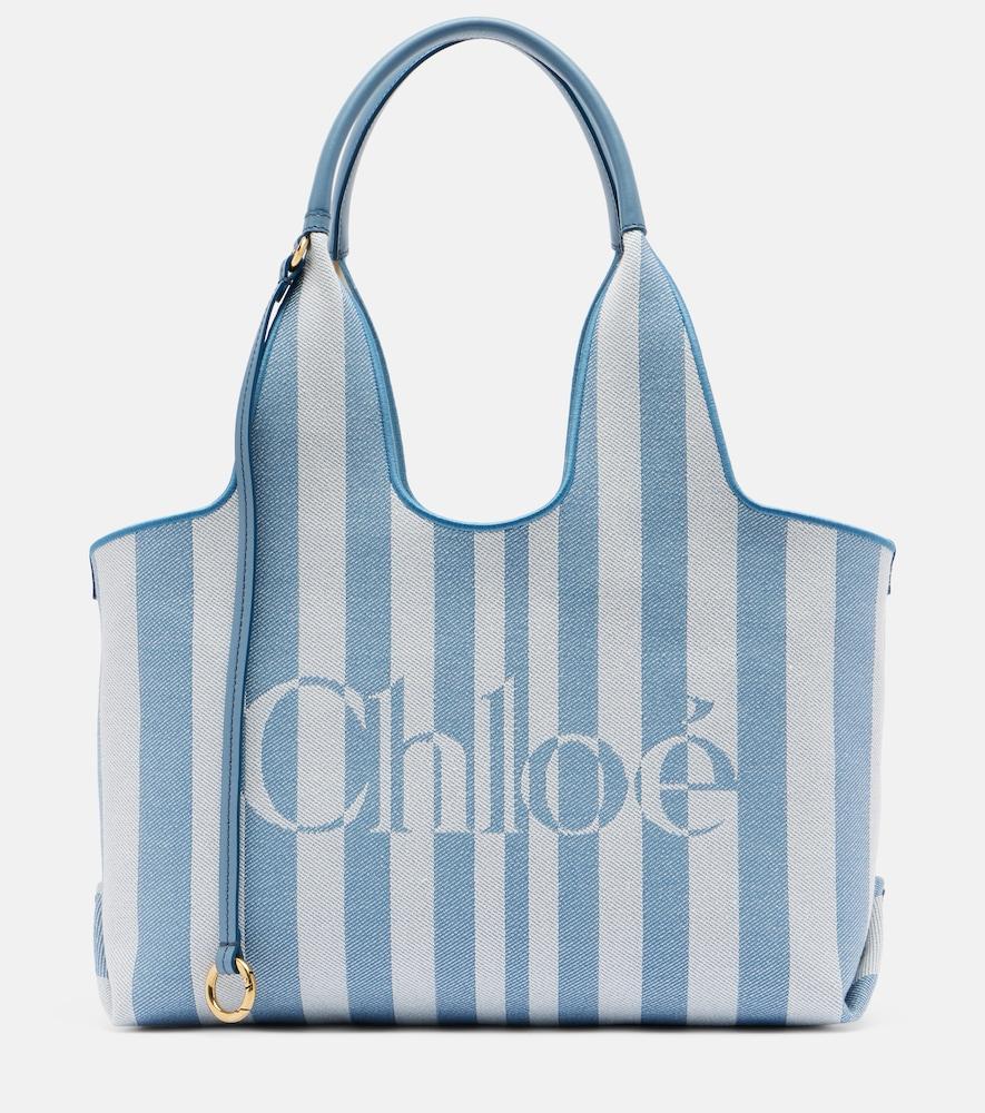 chloé chloé stripy large logo canvas tote bag