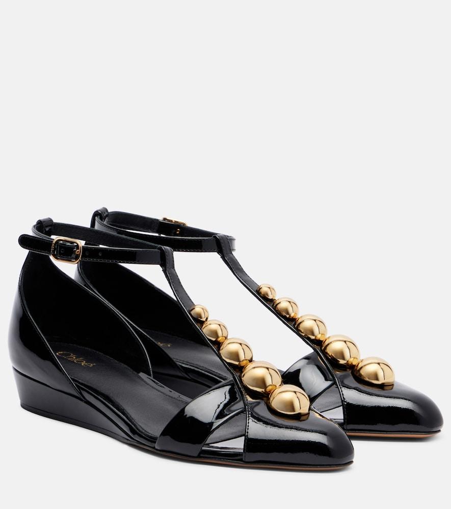 chloé cleia studded patent leather wedges