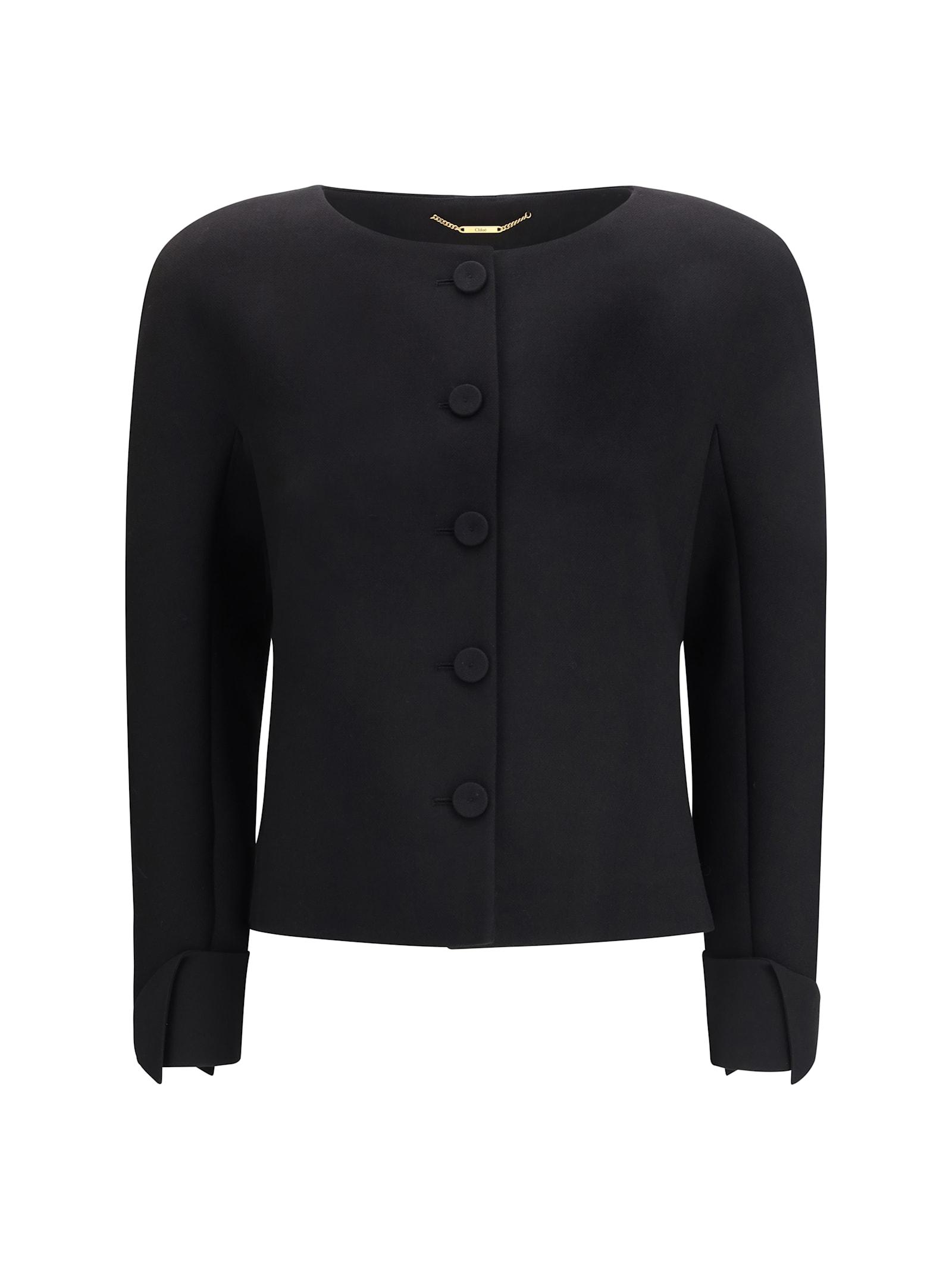 chloé collarless fitted jacket in wool crêpe